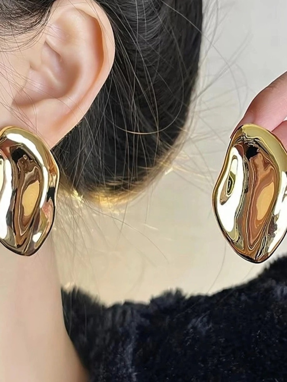 Gold Tone Sculptural Statement Stud Earrings